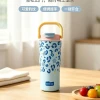 Cross-border 2026 New leopard print Insulated cup, high appearance level, large capacity straw ice cup, double drinking cup Specification image
